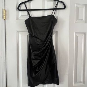 Stretch Black with Waist Draped Cocktail/Homecoming/Party Dress Spag Straps-XS